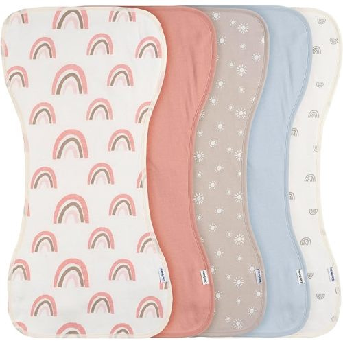 Gerber Baby Unisex Burp Cloths 5-Pack, Pink Rainbows, Size 10.5" x 21"