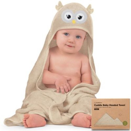 Keababies Cuddle Baby Hooded Towel, Organic Baby Bath Towel, Hooded Baby Towels, Baby Beach Towel For Newborn, Kids (owl)