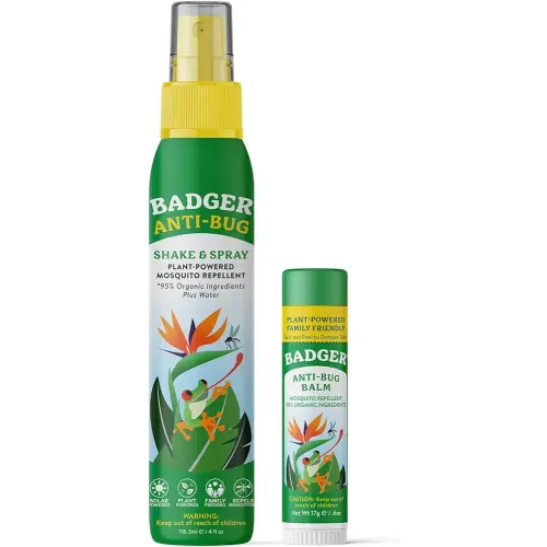 Badger Bug Spray (4oz) & Bug Repellent Balm Stick (.6oz) - Organic Deet Free Mosquito Repellent with Citronella & Lemongrass, Natural Plant Based Family Friendly Insect Repellent