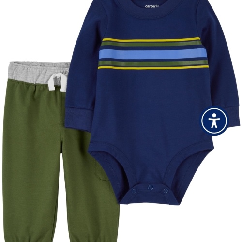 Baby 2-Piece Striped Bodysuit Pant Set - 3M - Style,Navy/Green