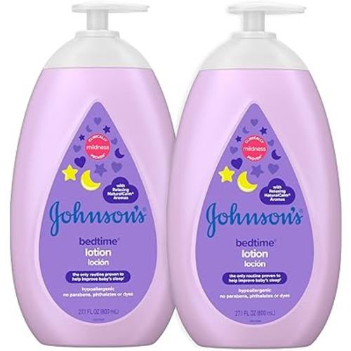 Johnson's Moisturizing Bedtime Baby Lotion with Coconut Oil & NaturalCalm Aromas to Help Relax Baby, Mild, Hypoallergenic & Paraben-, Phthalate- & Dye-Free, Twin Pack, 2 x 27.1 fl. oz