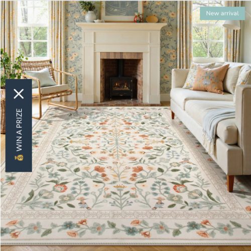 Celeste Washable Vintage Floral Beige Area Rug - Lahome