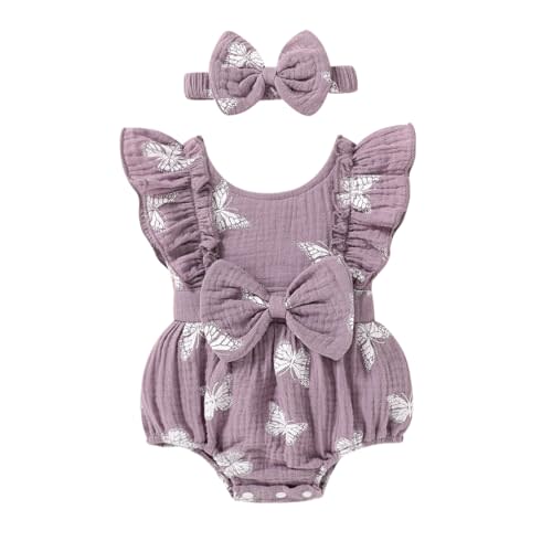 YOUNGER TREE Newborn Baby Girl Clothes Ruffle Sleeve Rompers Infant Backless Floral Jumpsuit Summer Outfits with Headband