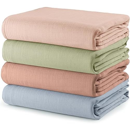 Comfy Cubs Muslin Swaddle Blankets Pack of 4, 47 x 47 Inches, Soft Cotton Baby Blanket Set, Large Multipurpose Swaddling Wraps for Newborns - Self-Soothing Swaddle - Pacific, Cedar, Sage, Blush