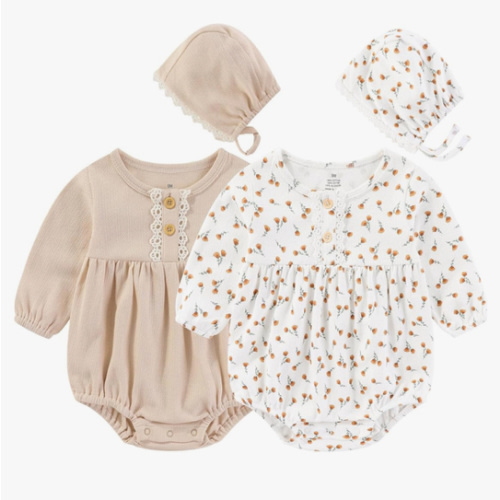 Baby Girl Clothes Cotton Bubble Romper Floral Bodysuits Infant Outfit Set