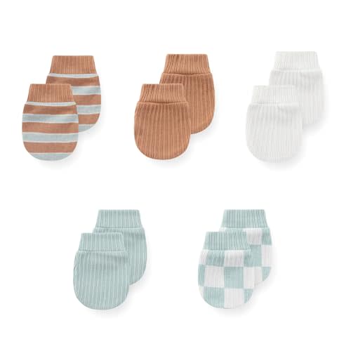 JELYLOVE 5 Pack Unisex New Born Boy Girls Anti Scratch Mittens Cotton Soft Baby Gloves 0-3 Months Infant Essentials