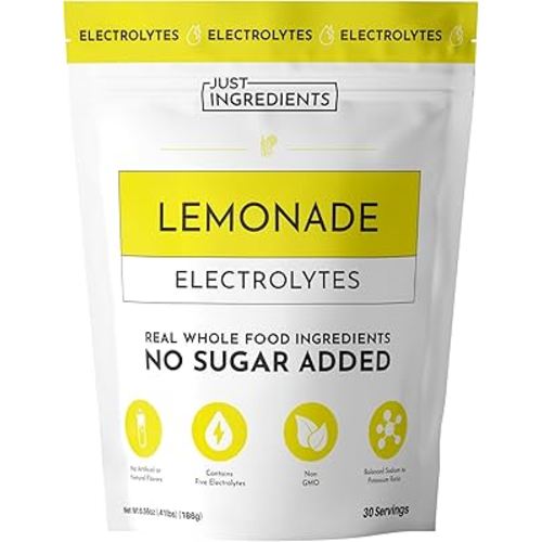 JUST INGREDIENTS Lemonade Electrolytes Drink Mix - Coconut Water, Sea Salt, Trace Minerals - 30 Servings