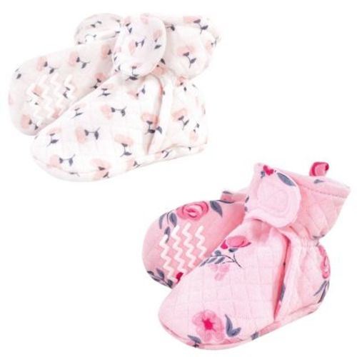 Hudson Baby Infant And Toddler Girl Quilted Booties 2pk, Pink Navy Floral, 0-6 Months