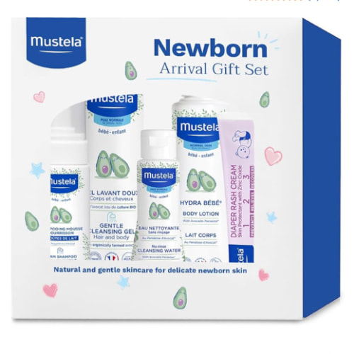 Mustela Newborn Arrival Gift Set - Baby Skincare & Bath Time Essentials - Natural & Plant Based - 5 Items Set