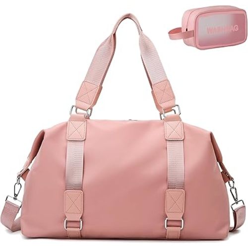 Travel Duffle Bag,Gym Bag for Women Weekender Carry on Overnight Bag Personal Item Bags Yoga Tote Bag with Wet Pocket Toiletry Makeup Bags for Sport Dance Trips Hospital Pink