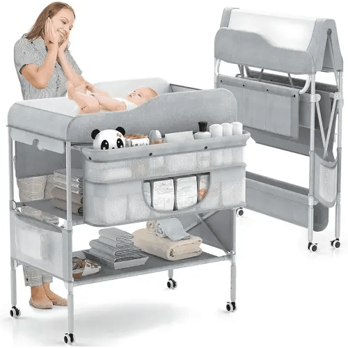Portable Baby Changing Table,Foldable Changing Table Dresser Baby Changing Station with 2 Basket for Essentials, 3 Position Height Adjustable for Infant Newborn