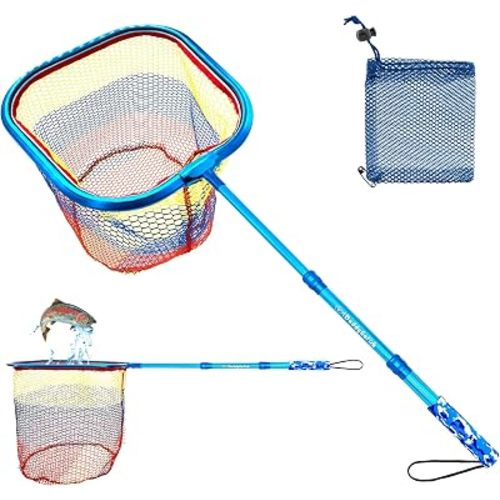 DaddyGoFish Kids Fishing Net - Ultralight Telescopic Landing Net Bait Pouch for Catching Fish Frog Minnow Cricket Butterfly at Water Beach Lake Pond Gifts for Boys and Girls