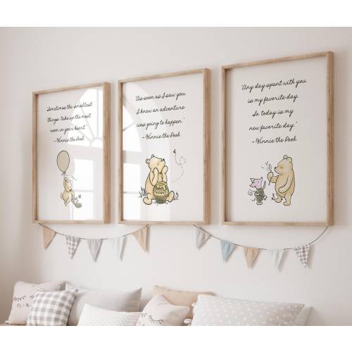 Winnie the Pooh Quotes Nursery Print Set of 3 Baby Pooh Nursery Art Classic Pooh Nursery Decor Pooh Bear Wall Art Nursery Pooh Bear Kid Room