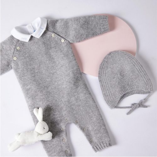 Cashmere onesie, hat and collar shirt set