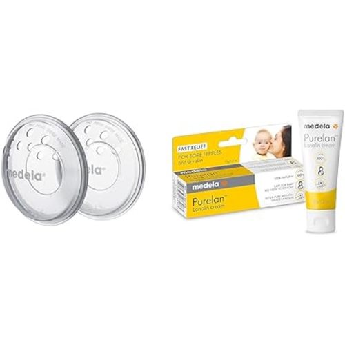 Medela SoftShells for Sore Nipples and Purelan 100% Natural Lanolin Nipple Cream Breastfeeding Essentials Bundle