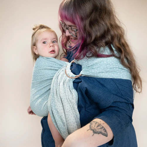 Fizz Ring Sling Baby Carrier - Blue Polka Dot Linen | hope&plum