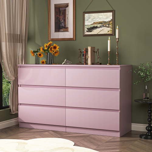 Demi Bonn 6 Drawer Double Dresser, Modern 6 Chest of Drawers with Deep Drawers, Wide Storage Organizer Cabinet for Living Room, Pink