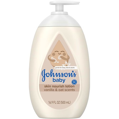 Johnson's Skin Nourishing Baby Lotion, Vanilla & Oat Scents, Hypoallergenic Baby Body Lotion for 72 Hour Hydration Until Baby's Next Bath Moisturizes & Protects from Dryness, 16.9 fl. oz