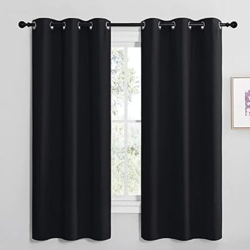 NICETOWN Halloween Bathroom Blackout Thermal Curtains and Drapes, Black Solid Thermal Insulated Grommet Blackout Drapery Panels for Window (2 Panels, 42 inches Wide by 68 inches Long, Black)