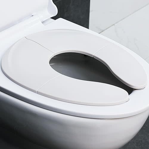 Funbliss Portable Potty Training Seat Foldable & Secure Toilet Seat for Toddlers Travel Friendly Design Non Slip Suction Cups Anti Pinch Pads Grey