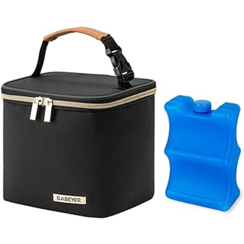 Insulated Bottle Bag with Ice Pack Fits 4 Large Baby Bottles Up to 5 Ounce, Cooler Bag Great for Nursing Mom Daycare-Black