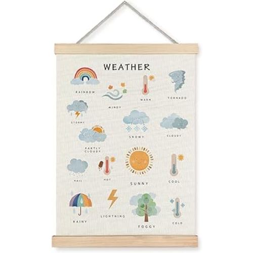 Supwhd Weather Poster, Weather Educational Poster Frame, Nursery Wall Decor, Weather Learning Postersfor Nursery Kids Room Playroom Classroom Preschool Decor, 12x16 Inches