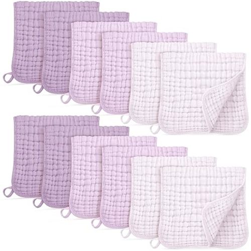 Muslin Burp Cloths for Baby 100% Cotton Burping Cloths for Boys Girls Large 20''X10'' Extra Soft and Absorbent 12 Pack - Gradient Purple
