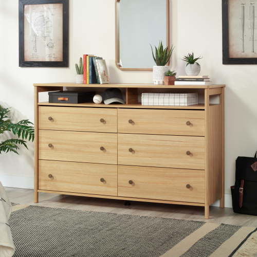 Mainstays Dowel 6 Drawer Dresser, Natural Teak Finish