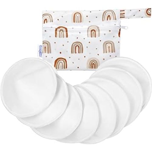 Soarwg Kids Organic Bamboo Nursing Pads for Mom, Super Absorbent Nursing Pad Washable Reusable Breast Pads for Breastfeeding, 8 Pack with Waterproof Carry Bag & Laundry Bag