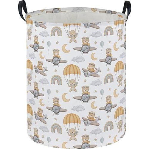 Kids Laundry Hamper,Animal Laundry Basket Collapsible Bear Storage Baskets for Home Decor,Office,Home Organizer,(Airplane Bear