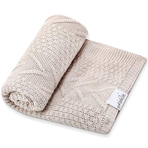 Ultra-Soft Organic Cotton Knit Baby Blanket - Ideal Swaddle Blanket for Soothing Newborns, Breathable & Gentle, Perfect for Boys & Girls, 31.5 x 43.3 inches (Beige)