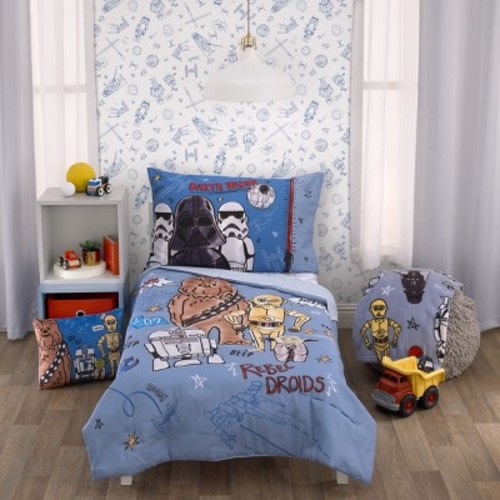 NoJo Star Wars Rule the Galaxy Blue, Grey, White 4 Piece Toddler Bed Set - Comforter, Fitted Bottom Sheet, Flat Top Sheet, Reversible Pillowcase