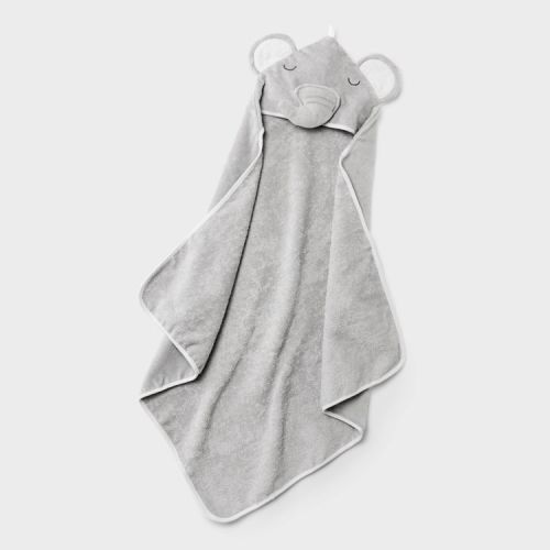 Baby Hooded Towel - Cloud Island™ Gray: Cotton Terry, Elephant Pattern, 30"x30"