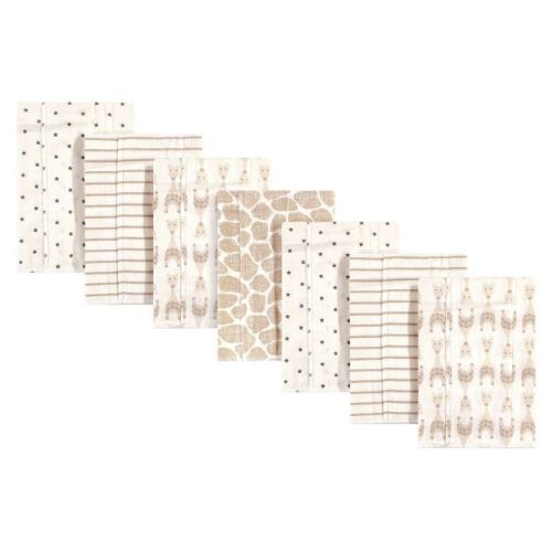Hudson Baby Infant Cotton Flannel Burp Cloths 7pk, Neutral Giraffe, One Size