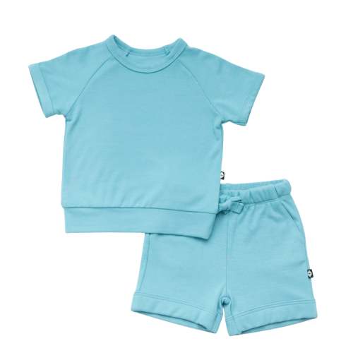 Bamboo Jersey Short Sleeve Jogger Set in Makai - 6-12M
