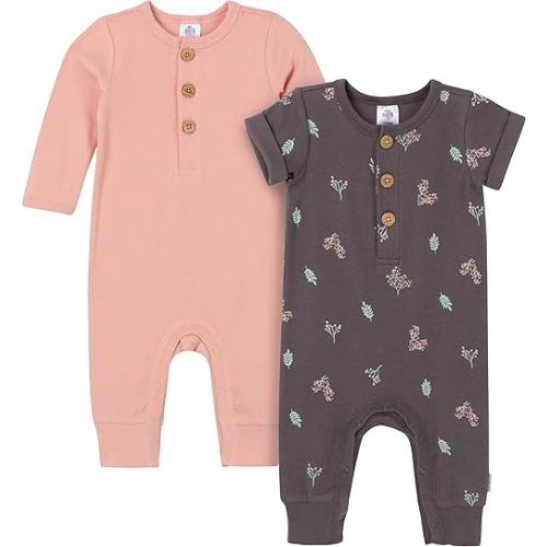 Gerber baby-girls Baby Boys and Baby Girls' 2-pack Long Leg Romper