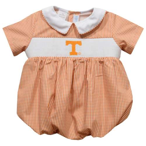 Tennessee Vols Smocked Orange Gingham Short Sleeve Boys Bubble