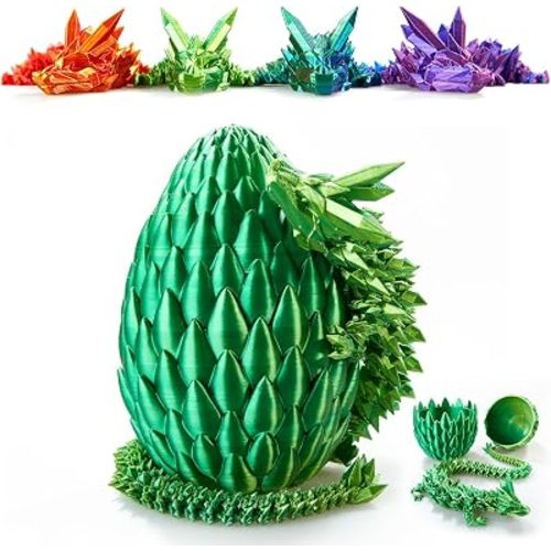 3D Printed Crystal Dragon Egg, 15 Inch Articulated Dragon with Surprise Egg, Fidget Toy for Home Office Executive Decor, Stress Relief Gift for Kids & Adults