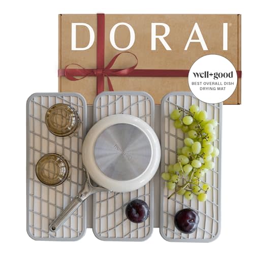 Dorai Home Dish Pad – Quick-Dry Diatomite Stone Drying Mat for Kitchen Counter, 19.9" x 15.2" x 0.52", Sandstone