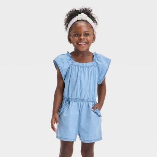 Toddler Girls' Chambray Romper - Cat & Jack™ Blue 12m