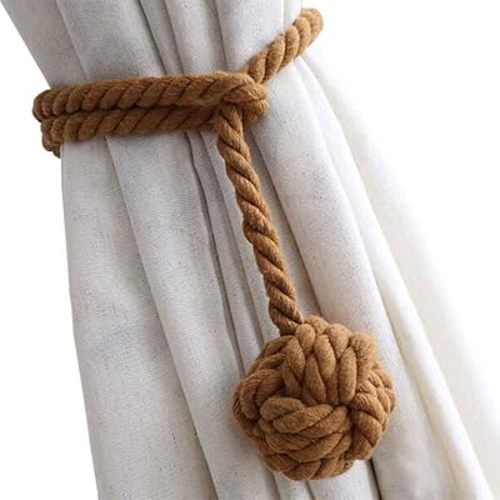 Melaluxe 2 Pack Curtain Tiebacks - Heavy Duty Curtain Rope Tieback, Handmade Rural Decorative Curtain Holdbacks (Beige)