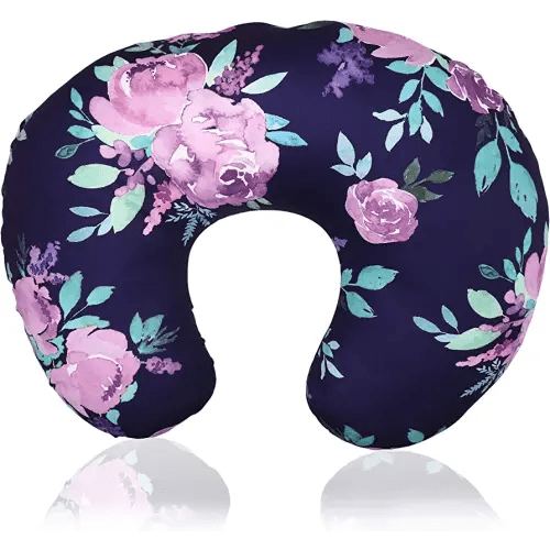 Purple Floral Nursing Pillow Cover, Breastfeeding Pillow Slipcover for Baby Boys & Girls, Nursing Pillow Case for Newborn, Soft Fabric Fits Snug On Infant, Washable & Breathable, Watercolor Flower