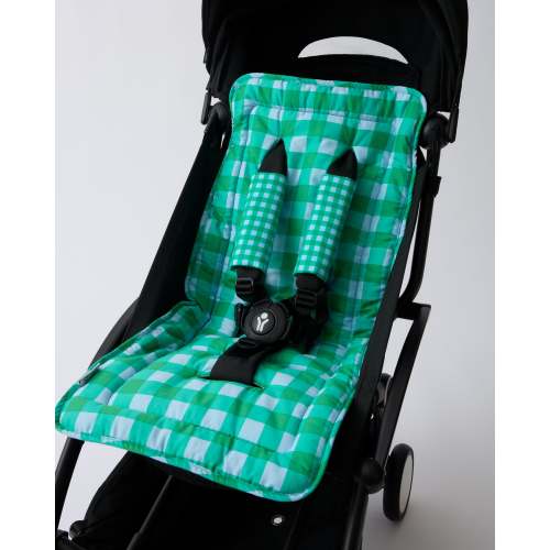 Universal Stroller Seat Liner and Strap Covers For Babies Breathable Padded Washable | Green Stripe - Storq by Kindred Bravely