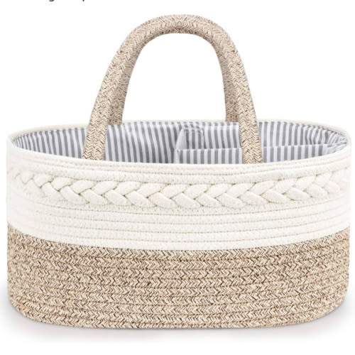 Maliton Baby Diaper Caddy Organizer, X-Large Cotton Rope, Rustic Style, Portable, 3 Compartments, A-Brown
