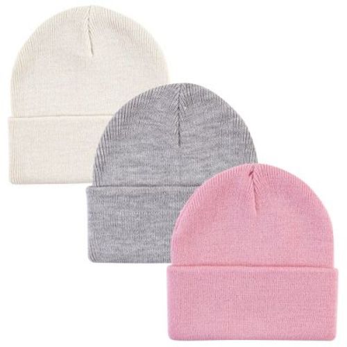 Hudson Baby Infant Girl Knit Cuffed Beanie 3pk, Orchid Pink, Infant Toddler