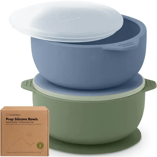 KeaBabies 2-Pack Baby Bowls with Suctions, Lids - Silicone Suction Bowls for Baby Boy, Girl, Toddlers Suction Bowls, Kids Bowl, Silicone Bowls for Baby Food, BPA-Free, Dishwasher Safe (Slate)