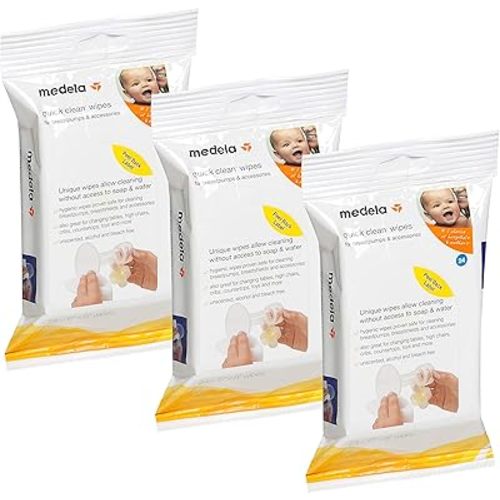Medela Quick Clean Breast Pump and Accessory Wipes, 72 Wipes in a Resealable Pack, Convenient Portable Cleaning, Hygienic Wipes Safe for Cleaning High Chairs, Tables, Cribs and Countertops