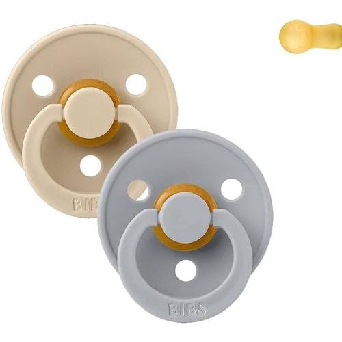 BIBS Pacifiers Colour Collection | Natural Rubber Baby Pacifier | Set of 2 BPA-Free Soothers | Made in Denmark | 0+ Months (Pack of 2) | Vanilla/Cloud