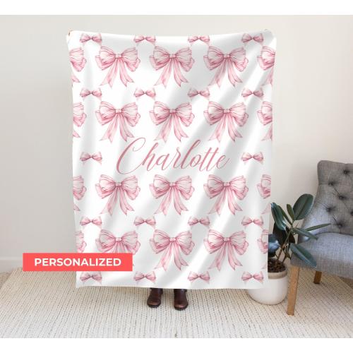 Personalized Coquette Gift Name Blanket, Pink Bow Coquette Throw Blanket, Gift for Nurse RN LPN Labor Delivery Licensed Practical CNA