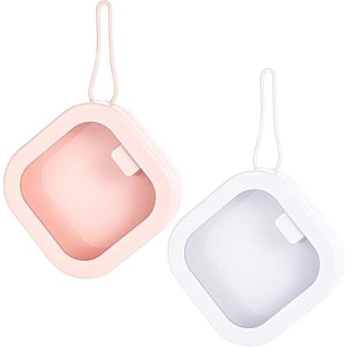 Prudiut Hair Tie Organizer, 2pcs Hair Tie Holder Clip Organizer, Portable Hanging Desktop Travel Storage Box, Christmas Gifts for Baby Teen Girl Women (Pink and White)